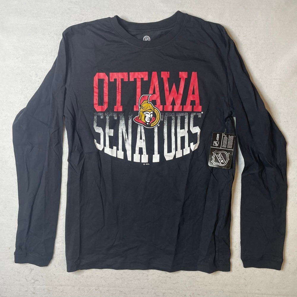 NHL Ottawa Senators T Shirt Mens M Black Long Sleeve Hockey Graphic Tee